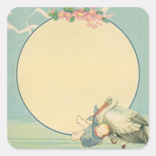 Adesivo Quadrado Vintage Storey Carregando Baby Boy em Blue Blanket