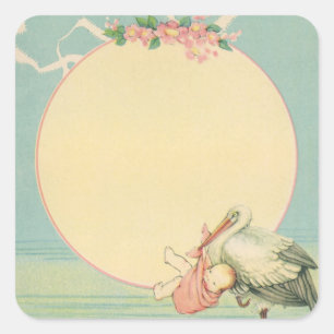 Adesivo Quadrado Vintage Storm com Baby Girl no cobertor rosa