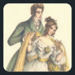 Adesivo Quadrado Vintage Style Casal Vittorian Christmas Sticker<br><div class="desc">Este design foi criado com uma imagem de cartão postal de natais vintages. O estilo se assemelha aos casais da Era Vitoriana onde a moda das férias de inverno era vestimenta de rico e opulência.</div>