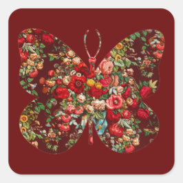 Adesivo Quadrado Vintage Style Rosa Butterfly Flrol Sticker