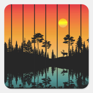 Adesivo Quadrado Vintage Sunset Forest Sunrise