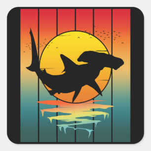 Adesivo Quadrado Vintage Sunset Hammerhead Shark