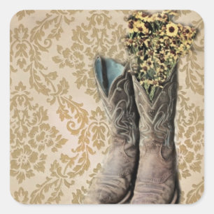 Adesivo Quadrado vintage tan damask cowboy do país ocidental