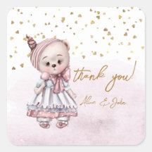 Vintage Teddy Bear Thank You Square Sticker