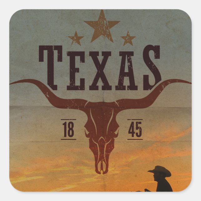 Adesivo Quadrado Vintage Texas Cowboy Square Sticker (Frente)