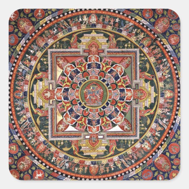 Adesivo Quadrado Vintage Tibetano - Budismo tantrico Mandala (Frente)