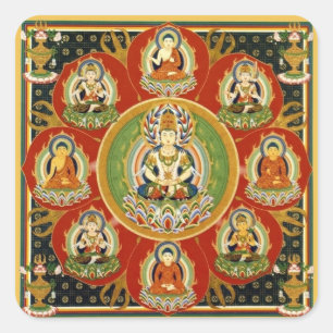 Adesivo Quadrado Vintage Tibetano - Budismo Tantrítico Buda Mandala