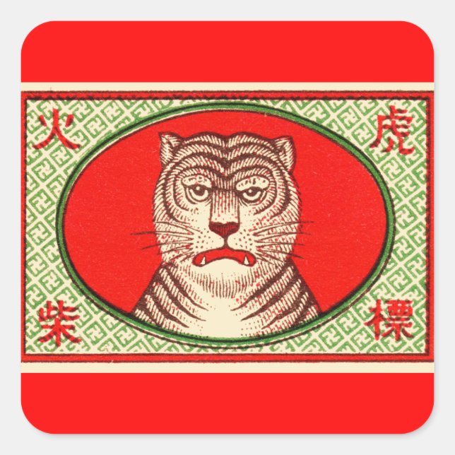 Adesivo Quadrado Vintage Tiger Label Stickers (Frente)