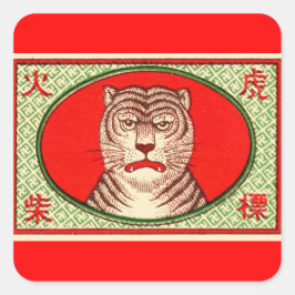 Adesivo Quadrado Vintage Tiger Label Stickers