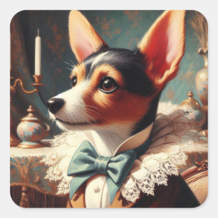 Adesivo Quadrado Vintage Toy Fox Terrier Painting