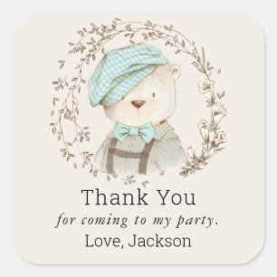 Adesivo Quadrado Vintage Toy Teddy Bear Boy's Birthday Favor