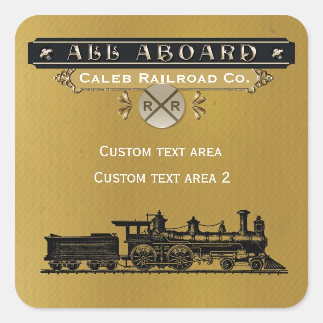 Adesivo Quadrado Vintage Train Locomotive Steam Party Stick (Frente)
