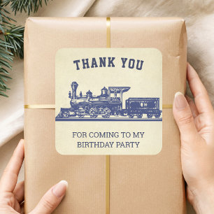Adesivo Quadrado Vintage Train Party Favor Sticker
