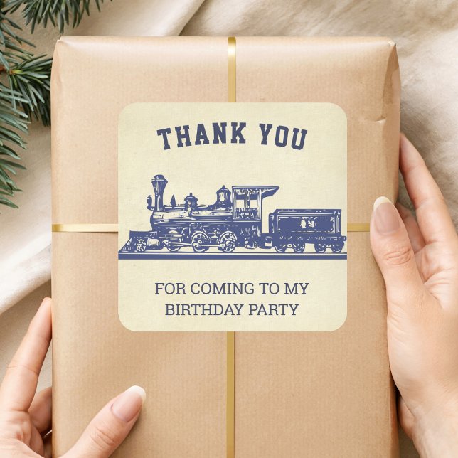 Adesivo Quadrado Vintage Train Party Favor Sticker (Criador carregado)