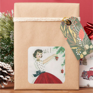 Adesivo Quadrado Vintage tree decoração Lady Retro Sticker