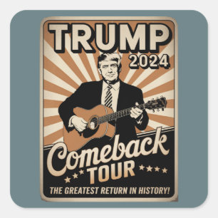 Adesivo Quadrado Vintage TRUMP 2024 Rocks COMEBACK TOUR