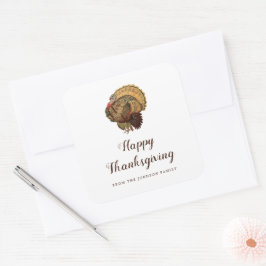 Adesivo Quadrado Vintage Turkey Happy Thankanding Square Sticker