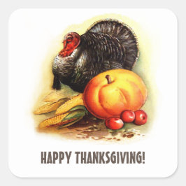 Adesivo Quadrado Vintage Turquia e Pumpkin Ação de Graças