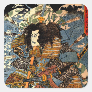 Adesivo Quadrado Vintage Ukiyo-e Japonês Samurai Painting