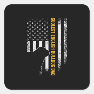 Adesivo Quadrado Vintage USA American Flag Coolest English Buldog