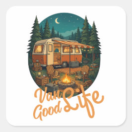Adesivo Quadrado Vintage Van Life Good Life Adventure Camping Badge