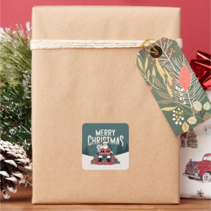 Adesivo Quadrado Vintage verde Feliz Natal Papai Noel ho ho ho ho h