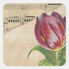 Adesivo Quadrado Vintage Victorian Music Romance Tulips