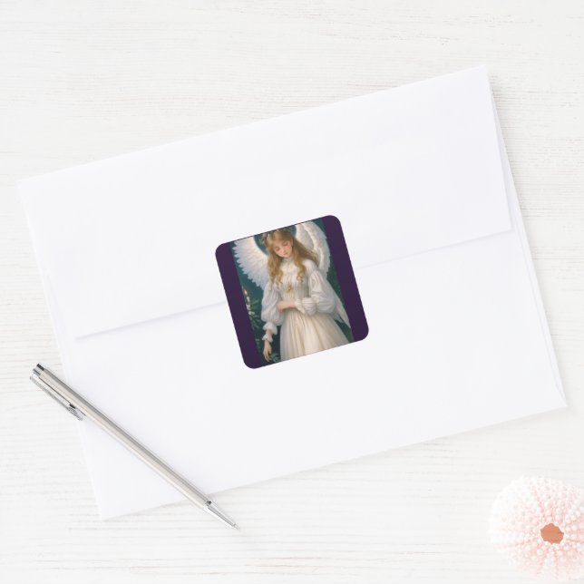 Adesivo Quadrado Vintage Victorian Retro Christmas Angel (Envelope)