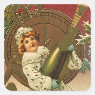 Adesivo Quadrado Vintage Victorian Véspera de ano novo Champagne An