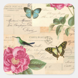 Adesivo Quadrado Vintage vintage com rosas e borboletas