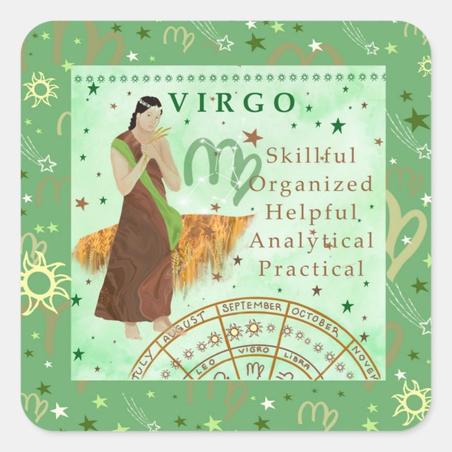 Adesivo Quadrado Vintage virgo zodiac astrologia (Frente)