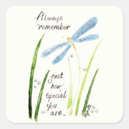 Adesivo Quadrado Vintage Watercolor Dragonfly Sempre Lembrar texto