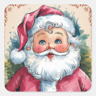 Adesivo Quadrado Vintage Watercolor Santa Clause Natal Natal