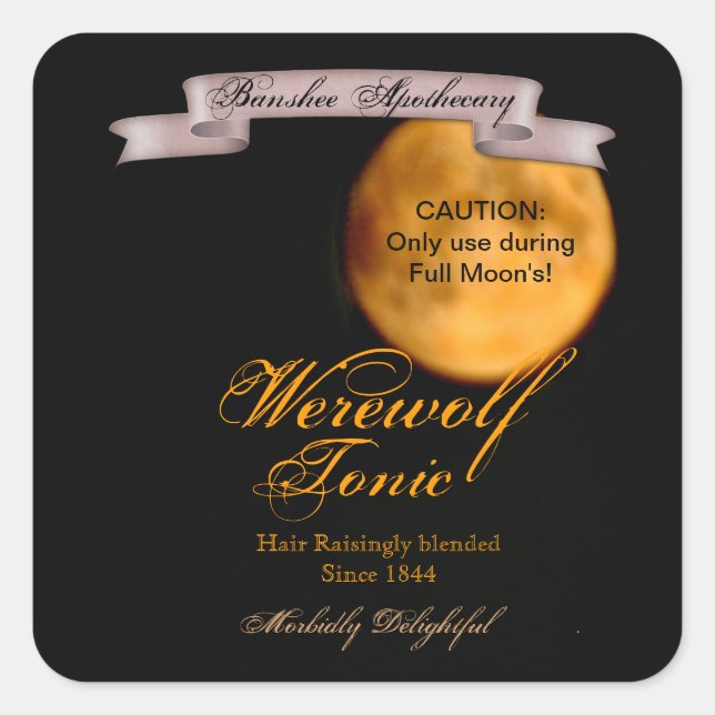 Adesivo Quadrado Vintage Werewolf Tonic Halloween Botickers (Frente)