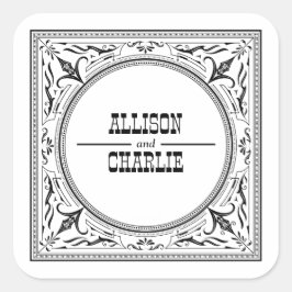 Adesivo Quadrado Vintage Western Cowboy Country Weding Favor