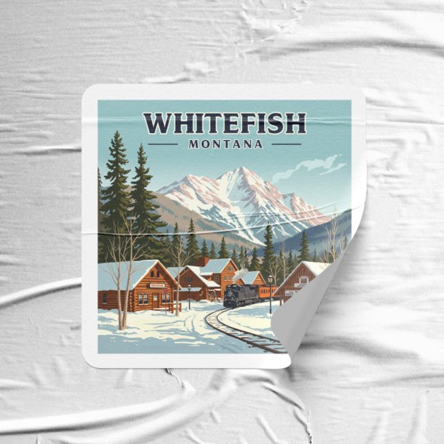 Adesivo Quadrado Vintage Whitefish Montana (Criador carregado)