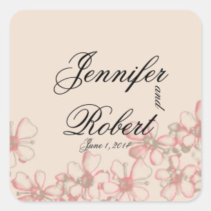 Adesivo Quadrado Vintage Wildflower Coral e Creme Envelope Seal