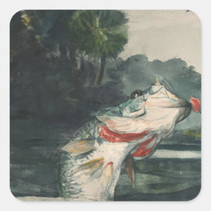 Adesivo Quadrado Vintage Winslow Homer Black Bass do Tamanho da Vid