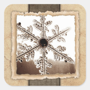 Adesivo Quadrado Vintage Winter Snowflake Envelope Seals