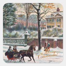 Vintage Winter Street Merry Christmas