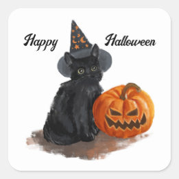 Adesivo Quadrado Vintage Witch Cat Stickers