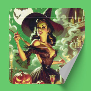 Adesivo Quadrado Vintage Witch Halloween Pin-Up