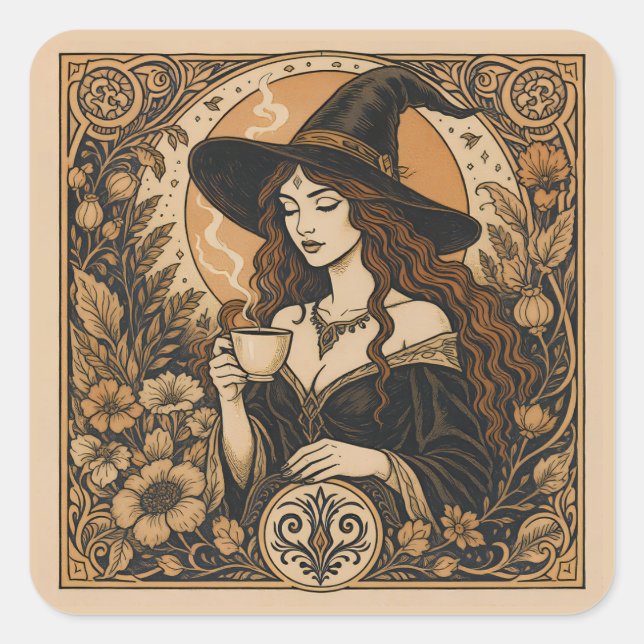 Adesivo Quadrado Vintage Witch Tea Time (Frente)