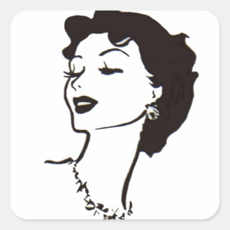 Adesivo Quadrado Vintage Woman Face Black and White French Graphic