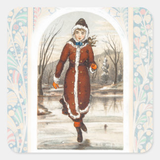 Adesivo Quadrado Vintage Woman Ice Skating (1865-1899) Natal