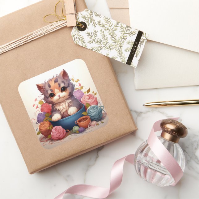 Adesivo Quadrado Vintagem de gato bonito (Presentear)