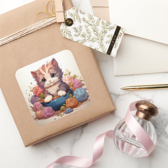 Adesivo Quadrado Vintagem de gato bonito (Presentear)