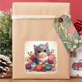 Adesivo Quadrado Vintagem de gato bonito