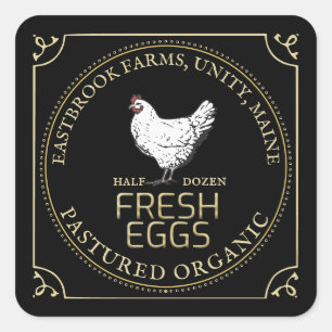 Adesivo Quadrado VINTAGEM HEN PASTUGE OVOS RÓTULO preto