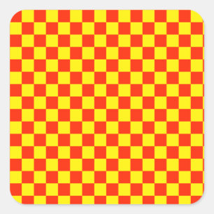 Adesivo Quadrado Vintagem Verificada em Vermelho e Amarelo